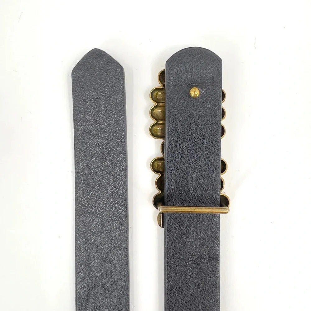 Womens Belt XS S M Black Gold Bar Buckle Statement 80s Brutalist Avant Garde